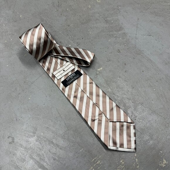 Stefano Ricci Tie "Luxury Collection" Striped Silk Made in Italy Satin Gold 4" - Picture 3 of 11